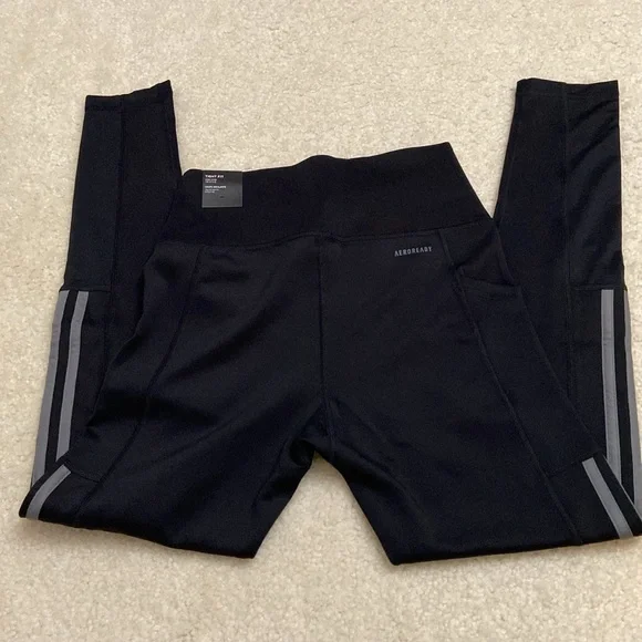 NWT Adidas Black Leggings with Gray Stripes - Picture 5 of 14
